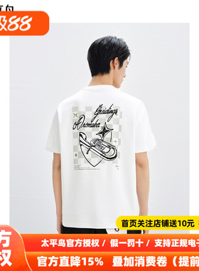 太平鸟男装 休闲T恤字母刺绣纯色圆领T恤男B1CNF2222