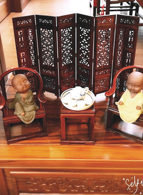 实木雕木质小屏风中式模型工艺