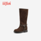 iiJin艾今26新品 8cm厚底内增高游牧风复古美拉德骑士长靴女594SFC