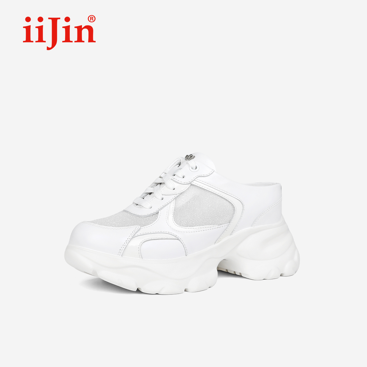iiJin艾今25春夏新品8.5cm厚底内增高超轻网纱包头半拖鞋女393CTB