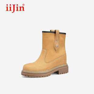 9.5cm厚底內(nèi)增高時(shí)尚 iiJin艾今24新品 馬丁切爾西大黃靴女735AYBC