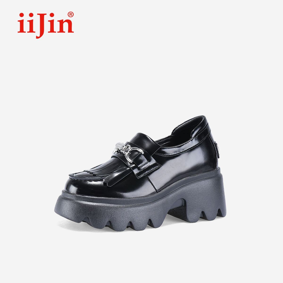 艾今9.5cm厚底增高流苏乐福鞋