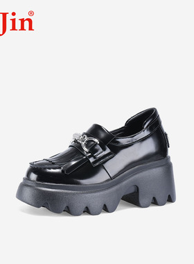 iiJin艾今经典9.5cm超轻厚底内增高复古流苏休闲乐福鞋女706ASWC
