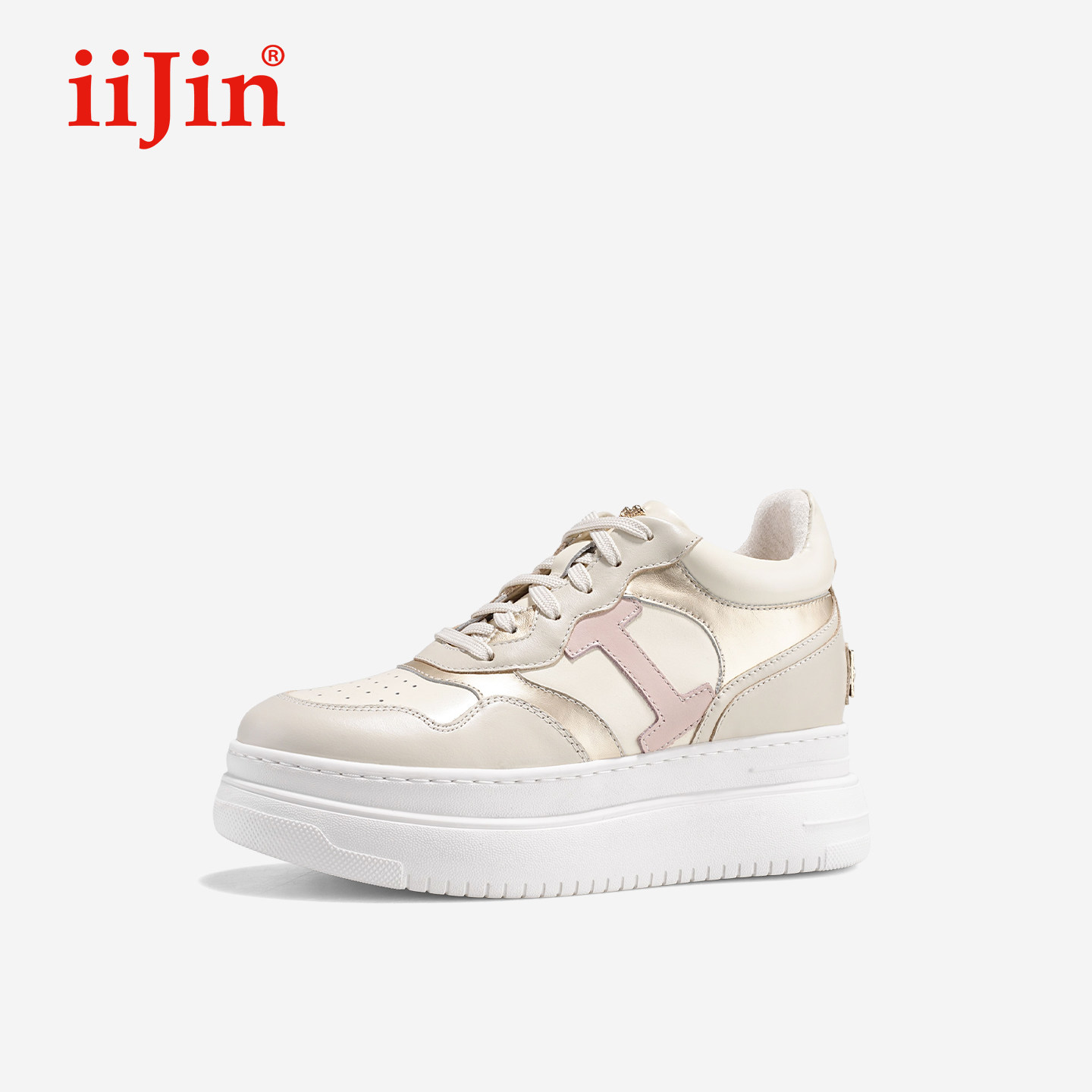 iiJin艾今2026春新品9cm厚底内增高超轻拼接时尚休闲板鞋女283GNQ,女鞋,休闲板鞋,淘宝优惠券,粉丝福利购,淘宝优惠卷