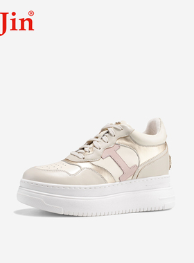 iiJin艾今2026春新品9cm厚底内增高超轻拼接时尚休闲板鞋女283GNQ