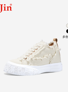 iiJin艾今24新品7cm厚底内增高超轻时尚帆布低帮休闲鞋女146ADAD