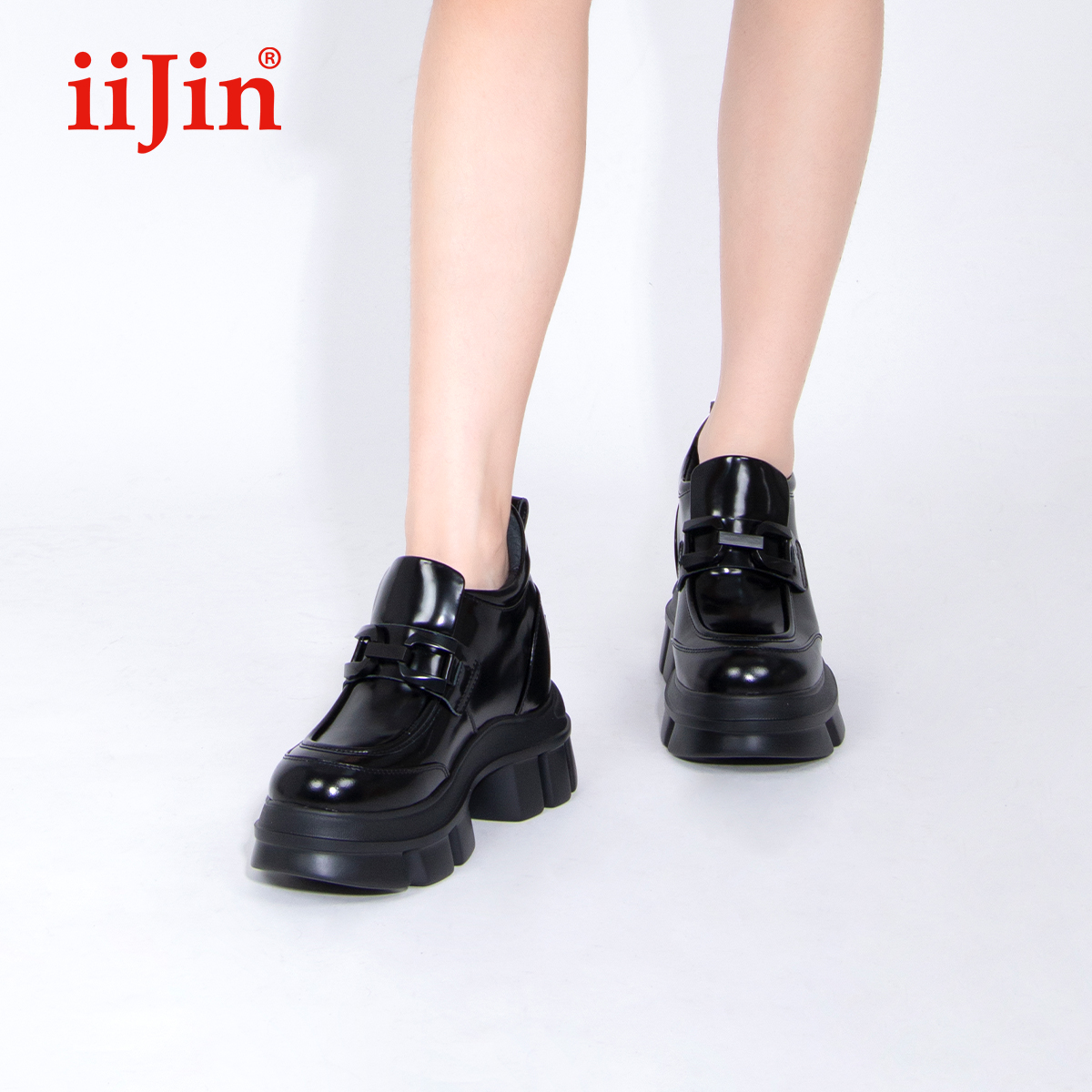 iiJin艾今官方春秋超轻10.5cm厚底内增高经典乐福单鞋女YF958EXF1 女鞋 乐福鞋（豆豆鞋） 原图主图