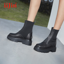 【黄翠如同款】iiJin艾今经典9cm厚底内增高针织马丁靴女YF611HKF