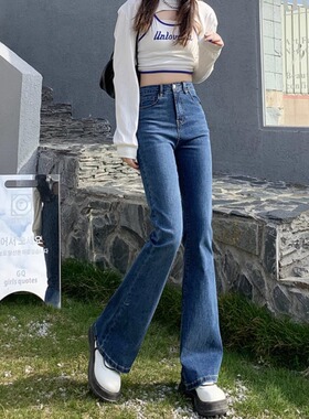 2024年春秋喇叭牛仔裤女夏新款修身小个子显瘦垂感高腰微喇裤薄款