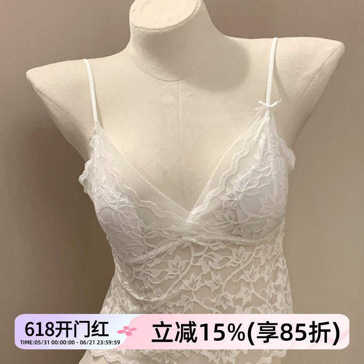 法式蕾丝小吊带内衣女夏天薄款内搭带胸垫一体细肩带性感美背上衣