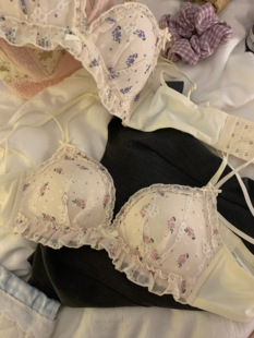 美背内衣女小胸聚拢显大收副乳少女碎花纯欲蕾丝无钢圈文胸罩套装