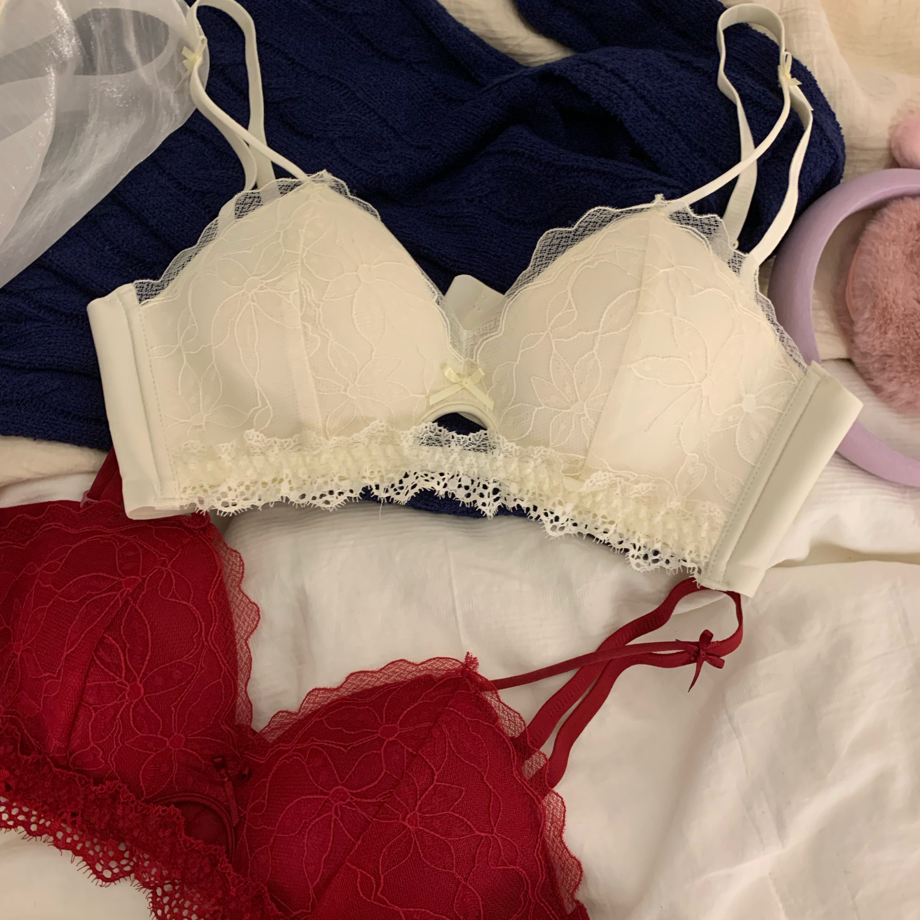 法式蕾丝红色内衣女小胸聚拢显大防下垂本命年新娘结婚文胸罩套装