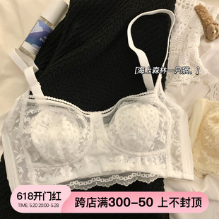 超薄兔耳朵内衣女大胸显小夏季 薄款 文胸无钢圈防下垂性感蕾丝胸罩