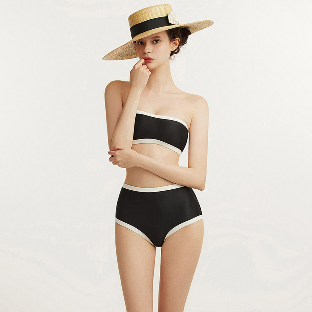泳衣女2025新款高级感小香风黑色比基尼分体抹胸性感显瘦海边度假