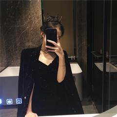 Real shot Korean retro slim temperament jacket fashion suit V-neck suspender dress two piece fashion suit