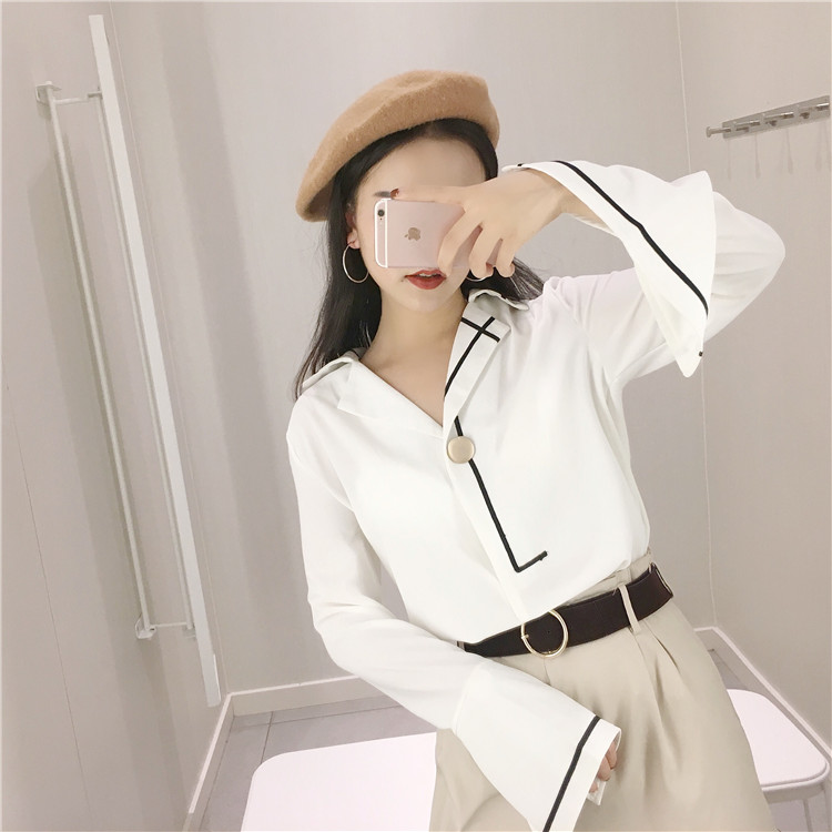 Real shot Hong Kong flavor ulzzang shirt loose long sleeve Korean versatile autumn new chiffon shirt