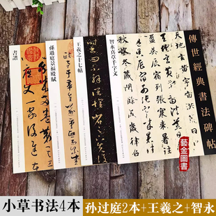 毛笔小草书法集4本 王羲之十七帖智永真草千字文孙过庭书谱景福殿赋 繁体释文原帖拓印毛笔草书字帖成人草书临摹 河北教育出版社