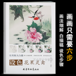 设色花果灵禽 实用原大白描 全书12幅图 汪永仁编绘 详细设色步骤轻松绘制完成 天津杨柳青画社