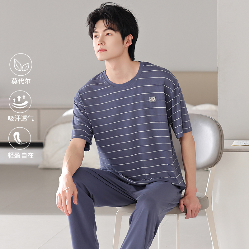 睡衣男款夏季莫代尔短袖长裤薄款2025新款夏季男士宽松大码家居服