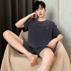 冰丝睡衣男款夏季凉感圆领短袖加大码夏天爸爸休闲简约家居服套装