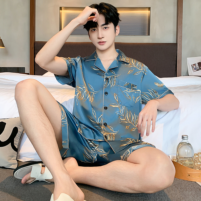 睡衣男款夏季冰丝短袖薄款2025新款高级感丝绸男士休闲大码两件套
