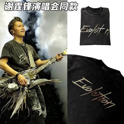 谢霆锋2025进化演唱会短袖t恤洗水做旧磨破半袖Evolution上衣同款