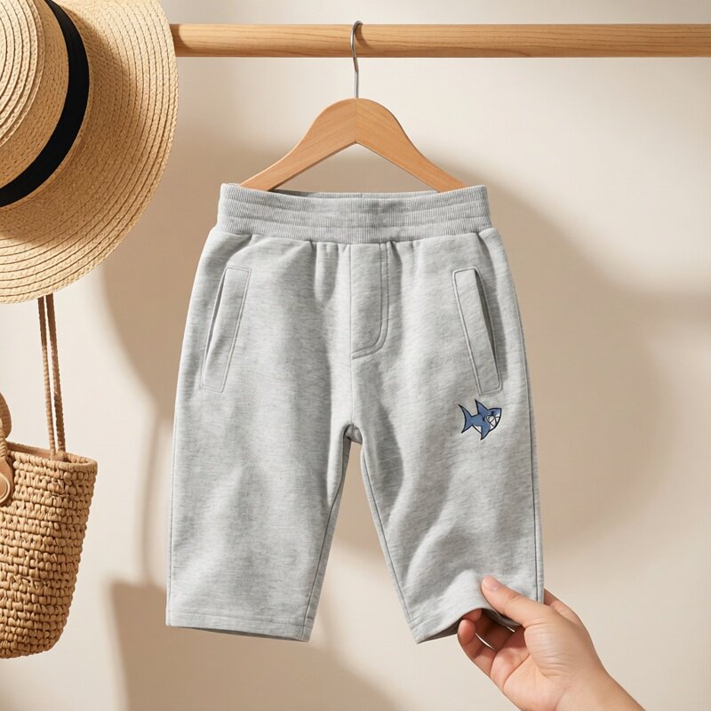 品牌外贸韩版童装2026夏季新款卡通纯棉小毛圈运动裤男童七分裤潮