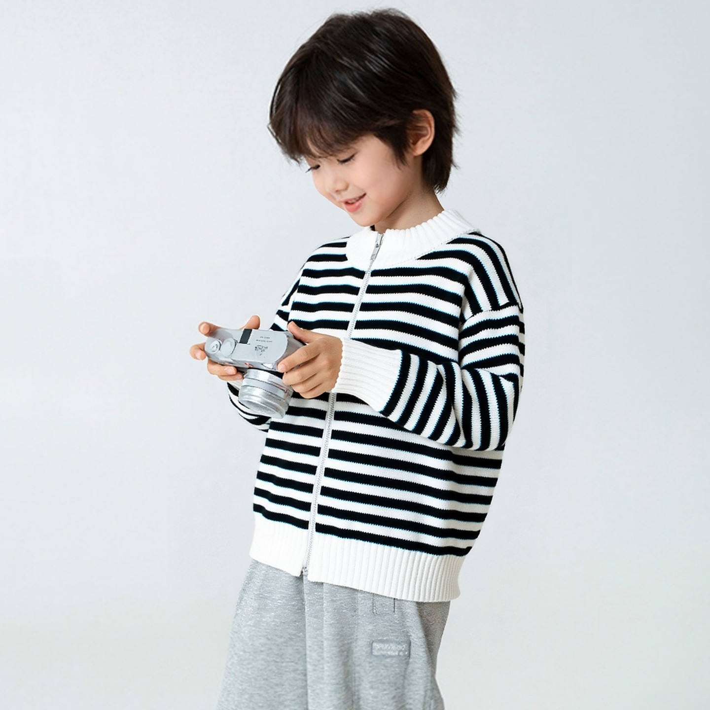 27kids潮牌童装秋季新款儿童纯棉毛衣开衫条纹拉链外套男宝宝衣服