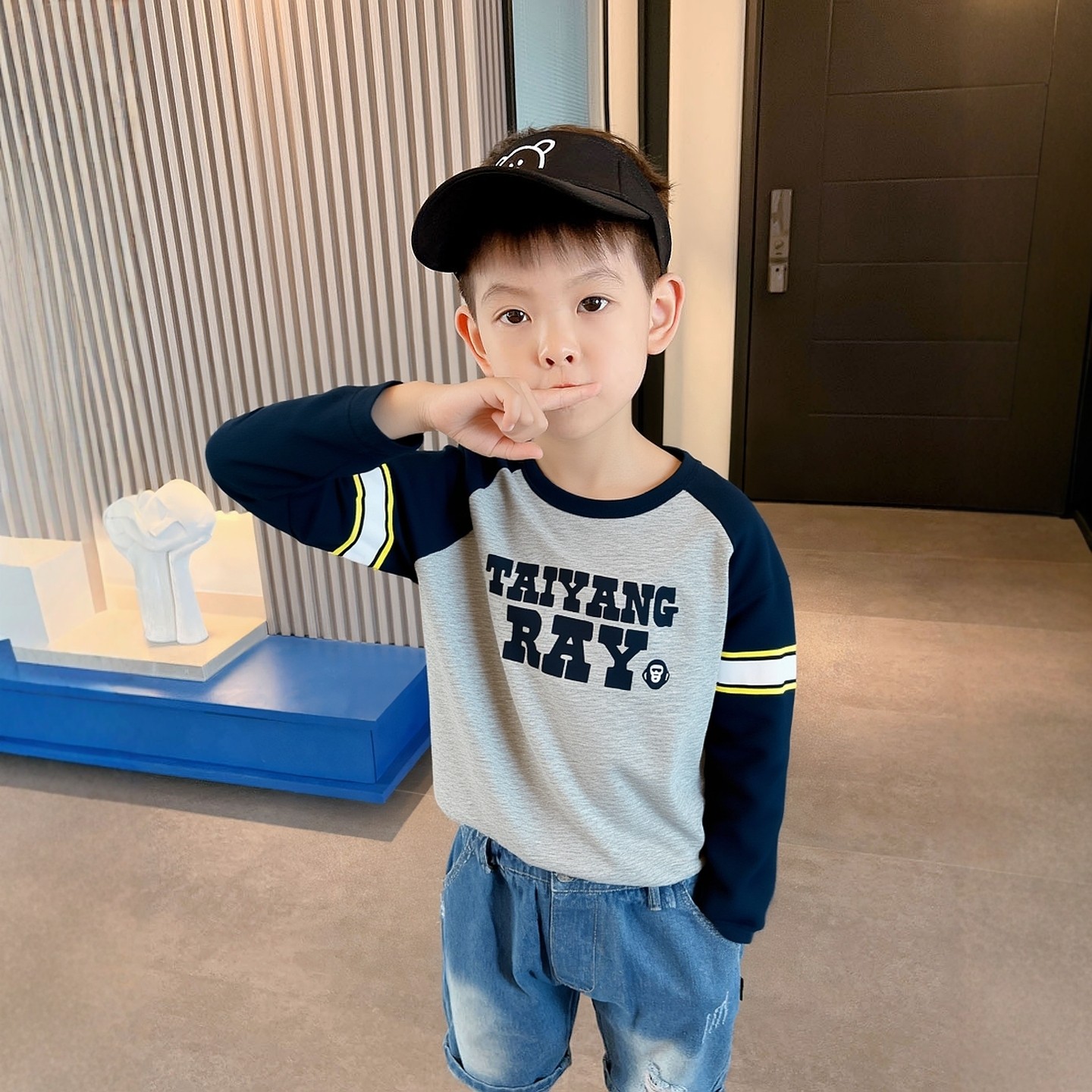 27kids童装春季2026新款插肩宝宝衣服打底衫 男孩纯棉印花长袖T恤