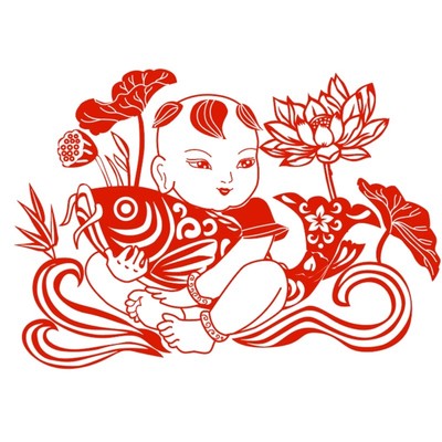 年画娃娃福娃鱼荷花剪纸不干胶