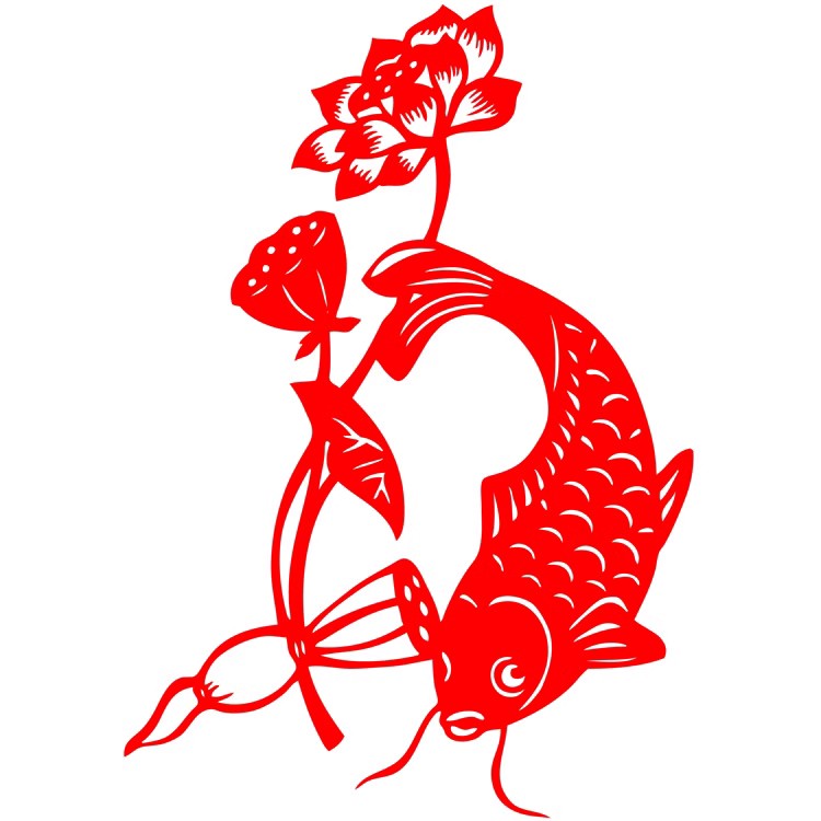 鲤鱼戏莲宣纸荷花莲花刻纸