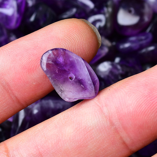 天然紫水晶有孔碎石DIY材料