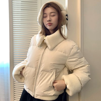 针织拼接大翻领羽绒服女冬季