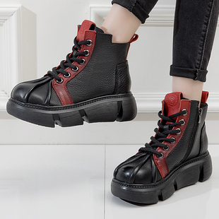 头层牛皮短靴真皮侧拉链英伦风真皮马丁靴2025秋冬新款单靴棉靴子