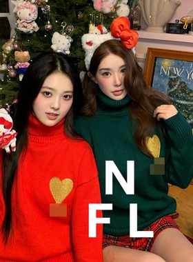 【NEW FOOLLAND】@mi2025冬节日高领情侣爱心字母毛衣羊毛针织衫