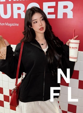 【NEW FOOLLAND】纽约高街Da王2024冬极简拉链加绒连帽卫衣外套