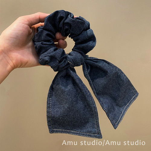 慵懒风大蝴蝶结牛仔飘带大肠发圈女韩系扎头发低马尾发绳头绳皮筋