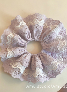 韩国新款甜美香芋紫色大号蕾丝大肠发圈女扎头发丸子头低马尾发绳