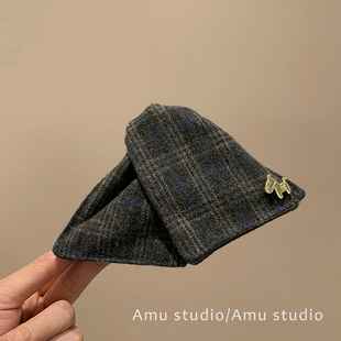 韩系格纹小马三角贝壳抓夹女高级感后脑勺盘发鲨鱼夹发夹发抓头饰