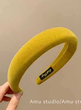 秋冬天姜黄色宽边海绵发箍女复古气质百搭高颅顶头箍发卡发捆头饰