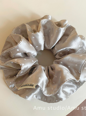 高级感银灰色波点双层大肠发圈女韩系气质扎头发丸子头低马尾发绳