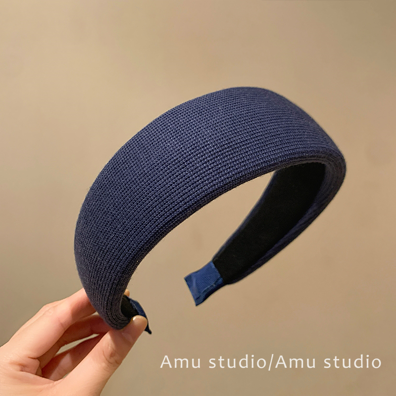港风秋冬藏青宽边针织面料发箍女气质百搭外出头箍发卡发捆头饰品