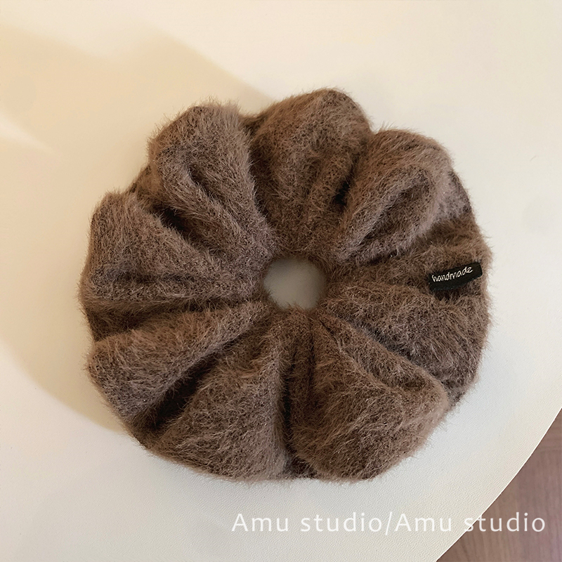 秋冬棕色毛绒大肠发圈女气质扎头发丸子头发绳低马尾头绳皮筋发饰