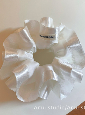 高级感白色双层缎面大肠发圈女气质扎头发丸子头发绳侧低马尾头绳