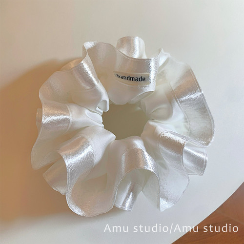 高级感白色双层缎面大肠发圈女气质扎头发丸子头发绳侧低马尾头绳