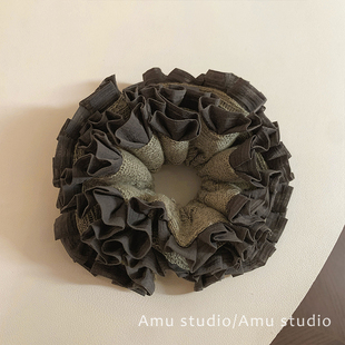 秋冬毛线针织褶皱花边多层大肠发圈女气质扎头发丸子头低马尾发绳