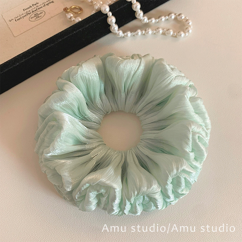 韩系甜美薄荷绿丝光双层大肠发圈女扎头发丸子头发绳头绳皮筋发饰