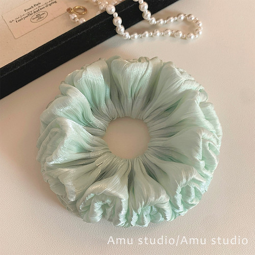 韩系甜美薄荷绿丝光双层大肠发圈女扎头发丸子头发绳头绳皮筋发饰 - 封面