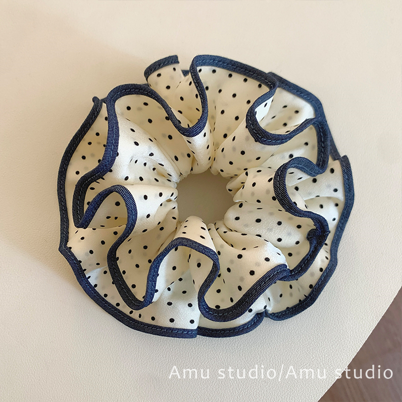 韩系波点牛仔包边双层大肠发圈女气质扎头发丸子头发绳低马尾头绳