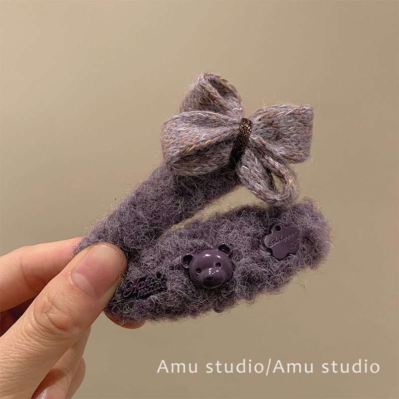 韩国新款紫色毛绒蝴蝶结小熊发夹女甜美前额碎发BB夹侧边刘海边夹,饰品/流行首饰/时尚饰品新,发饰,淘宝优惠券,粉丝福利购,淘宝优惠卷